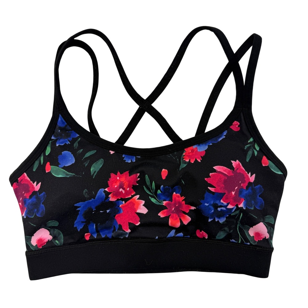 Gaiam Floral Sports Bra XS Strappy Back Yoga Workout Athleisure